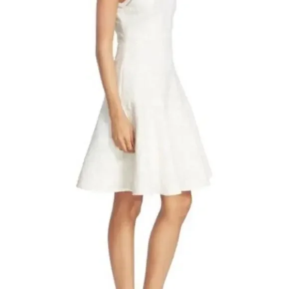 Rebecca Taylor Jacquard Knit Sleeveless White Tonal Floral Fit & Flare Dress 4 - Picture 5 of 15
